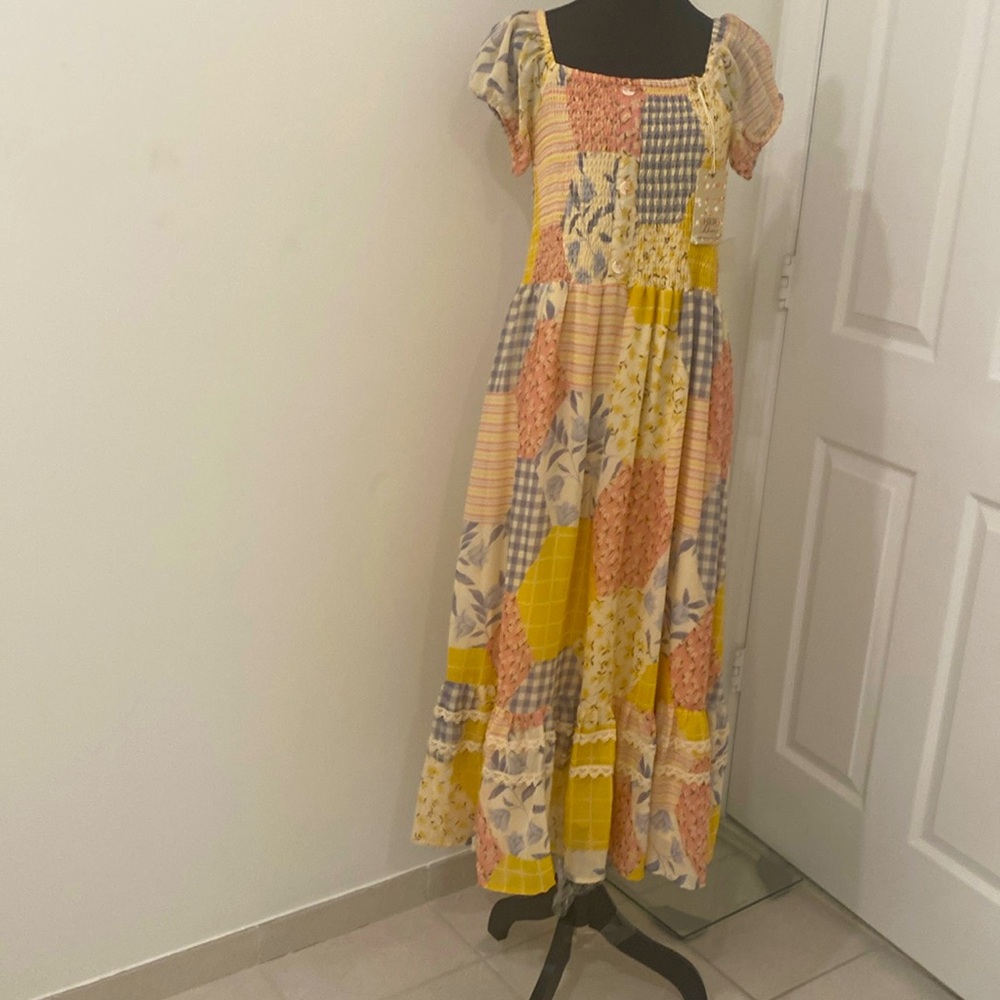 Pleated Orange and Pink Maxi Sundress with Flutter Sleeves